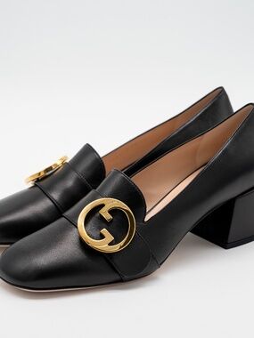 size 41G 11 US Gucci Blondie Interlocking GG Pumps Chunk Heel Black Leather